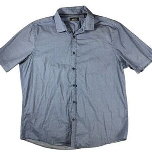 Alfani Button Down‎ Mens XL Blue Micro Geometric Short Sleeve Cotton Shirt